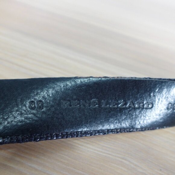 VINTAGE Old Belt Mens Size 30 Black Leather Buckle 90s Designer RENE LEZARD - Picture 7 of 14